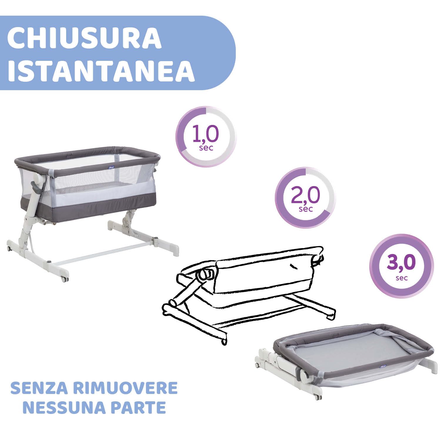 Chicco Next2Me Pop Up Culla Neonato Fianco Letto, Chiusura Compatta, Trasportabile Ovunque, Altezza Regolabile, Inclinabile, Materasso e Borsa da Viaggio Inclusi, Atmosphere