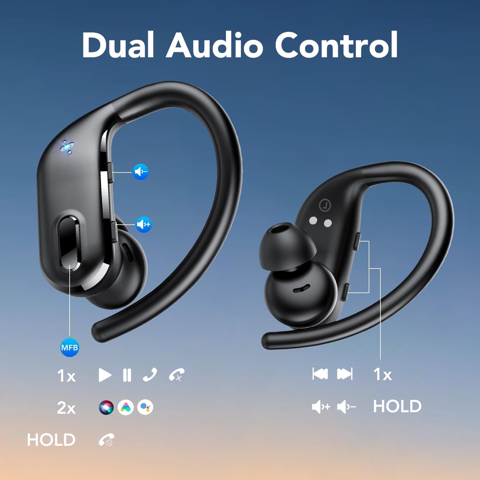 Auricolari Bluetooth 5.3 senza fili, auricolari Bluetooth 5.3 stereo 3D HiFi over ear, 80 ore, con microfono con cancellazione del rumore, cuffie impermeabili IP7 per allenamento/corsa/palestra, nero