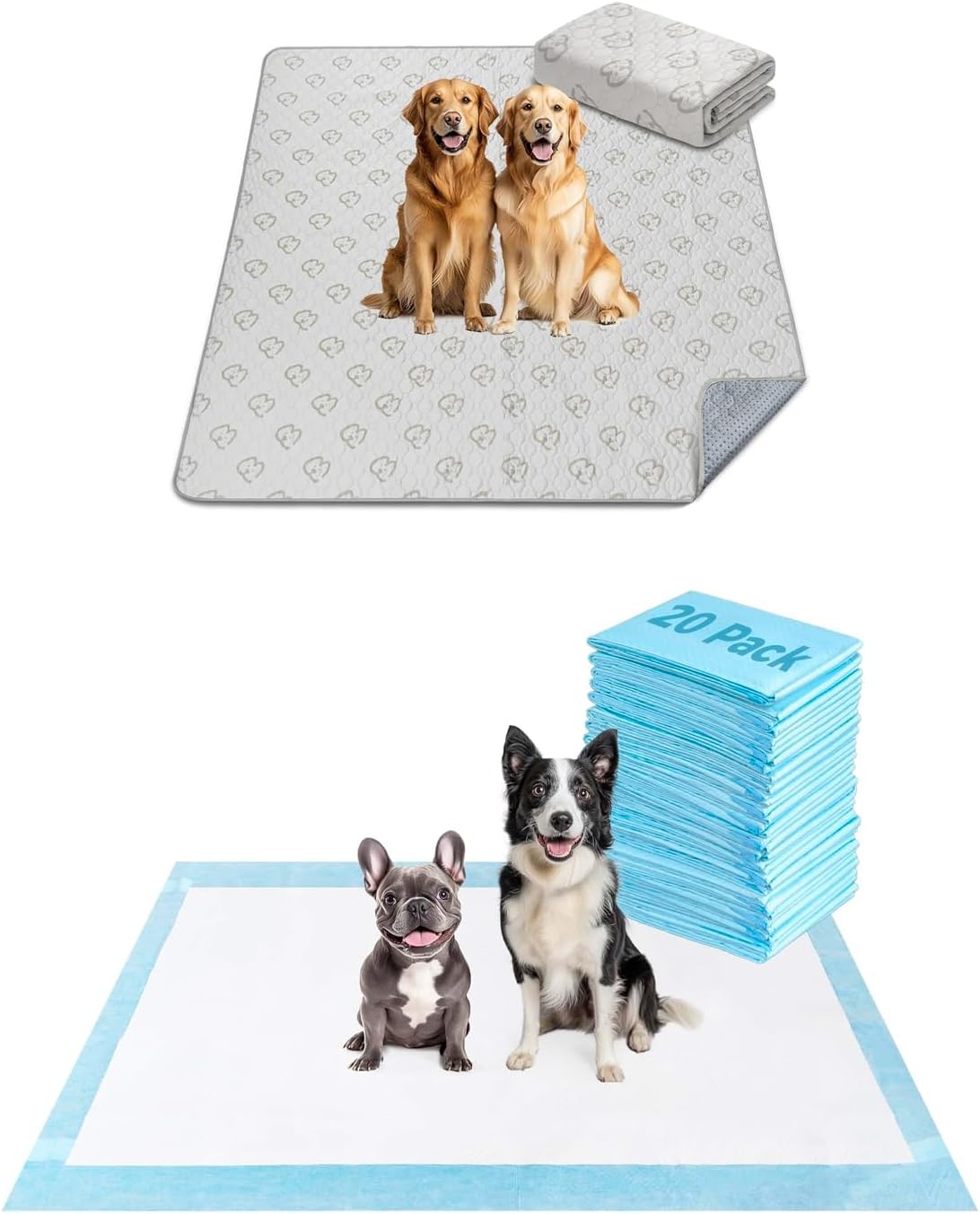 FXW Dog Pee Pads Extra Large Disposable Puppy Pads 20Pack, 51x29inch with Washable Pee Pads 63" x 63"