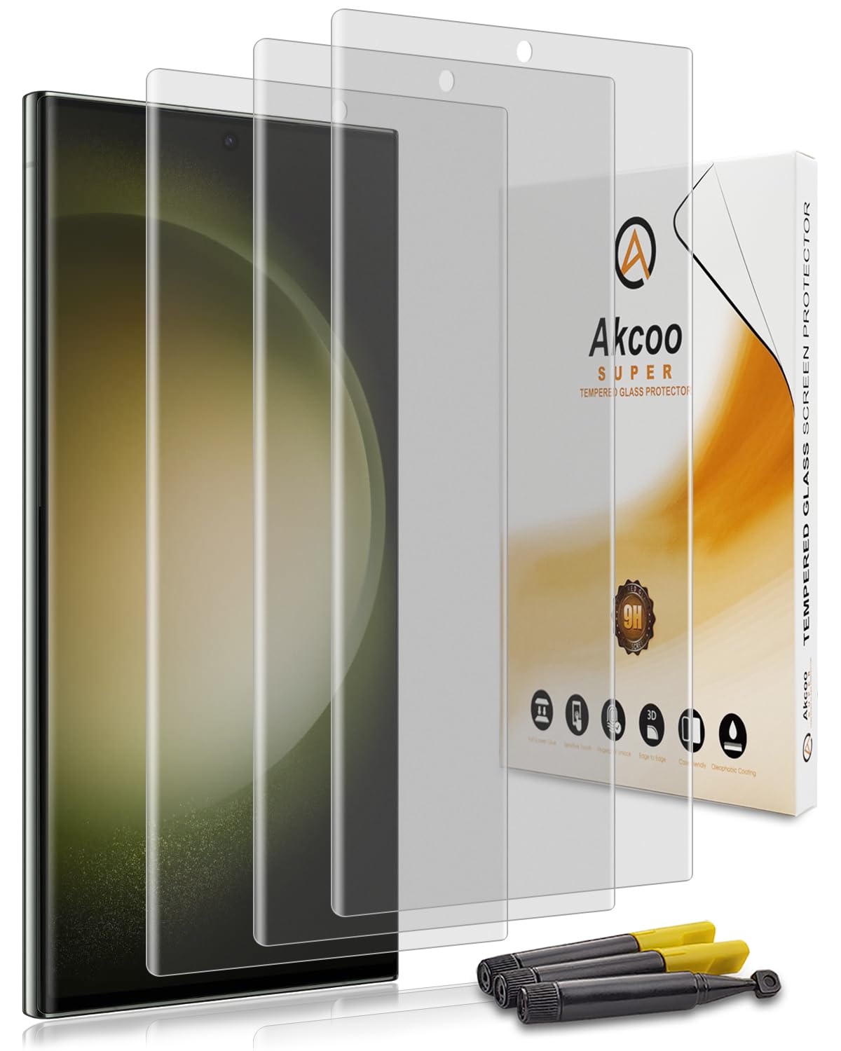 Matt Schutzfolie für Galaxy S23 Ultra - 3 Pack, Panzerglas UV Set, Anti-Glare, Anti-Fingerabdruck, Soft Touch, 9H Kante zu Kante Schutz, Fingerpint-ID Unterstützung