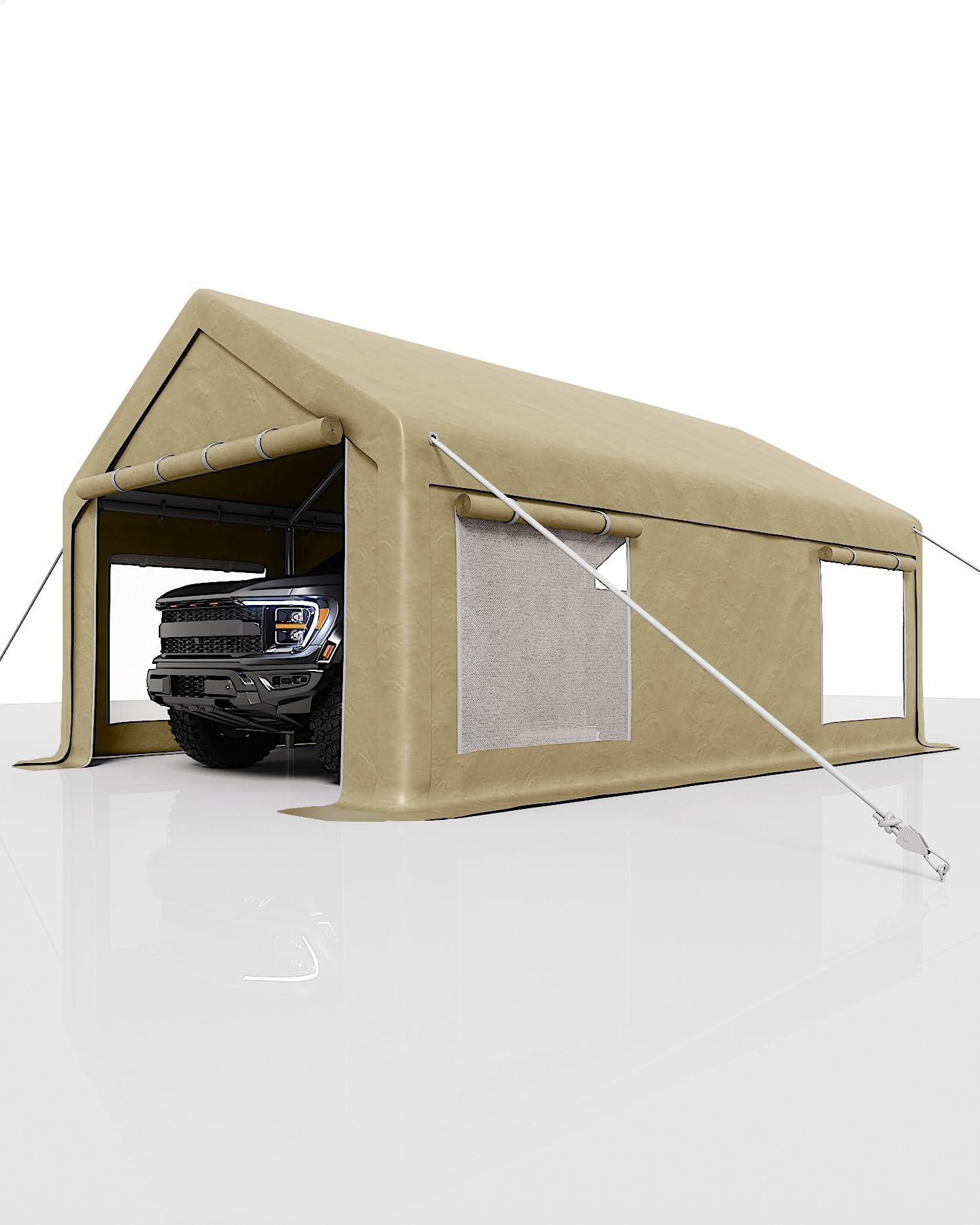 12X20 ft Carport, Portable Carport with 4 Roll-Up Windows,Doors,Car Port with 200g PE Tarp for Car Boat Truck Motorcycle, Waterproof &amp; UV Protected, Anti-Snow Portable Garage Kit Tent,Khaki
