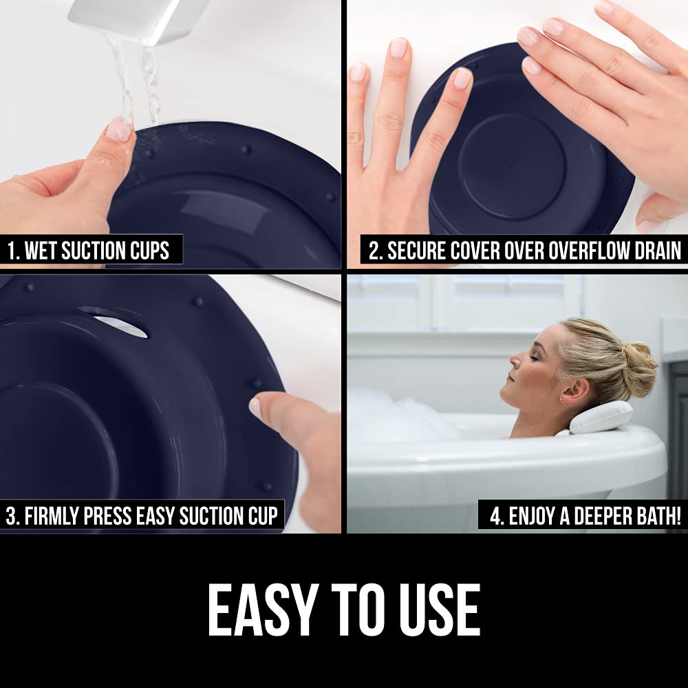 Amazon.com: Gorilla Grip Bathtub Overflow Drain Cover, Adds Inches of Water  for Deeper Warmer Bath, Suction Cup Seal, Plug Stopper Covers for Tub Drain,  Bathroom Spa Accessories, Large 6 Inch Diameter, Navy :