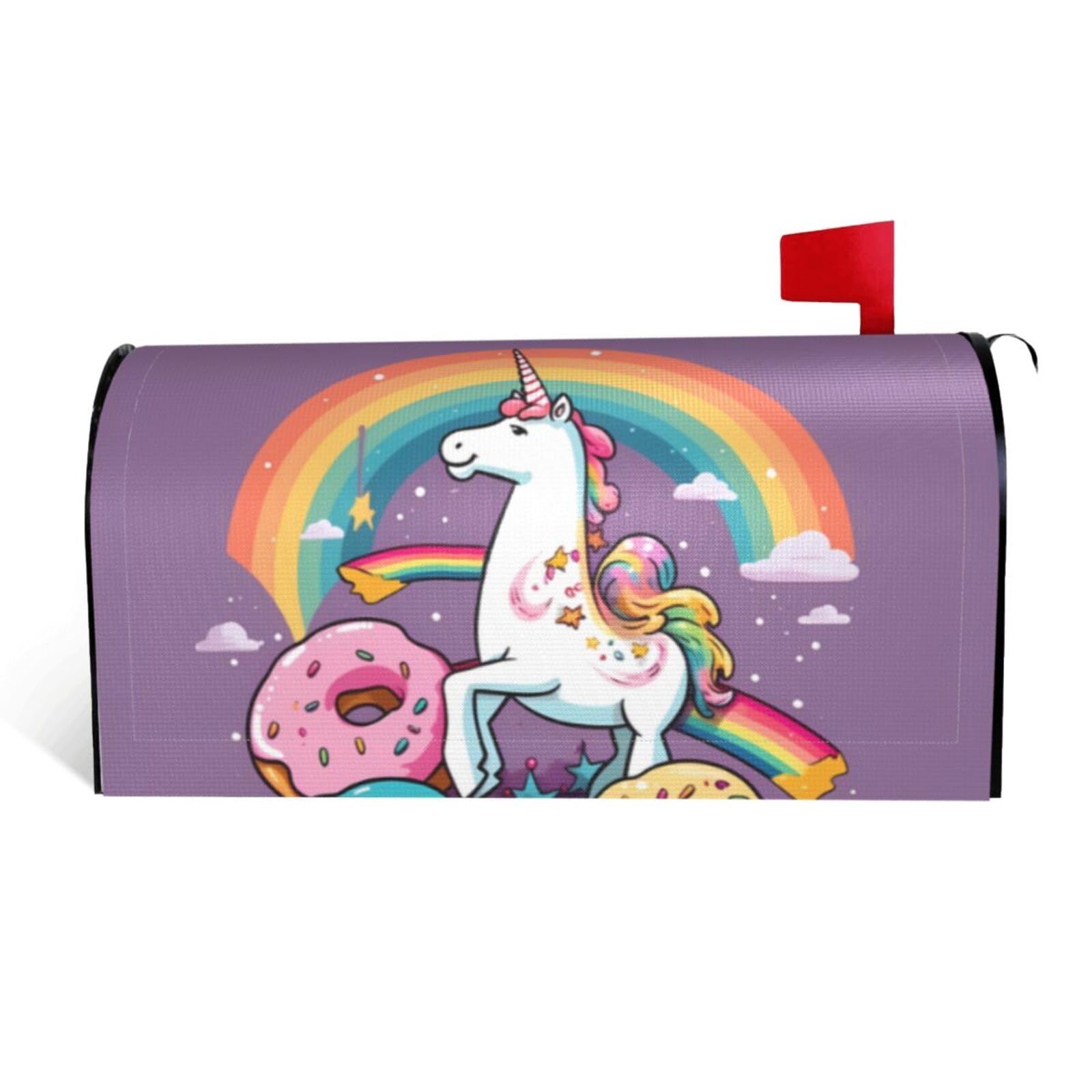 Horse Doughnut Rainbow Mailbox Covers Magnetic Standard Size 21x18 in, Decorative Post Letter Box Cover Waterproof Mailbox Wraps Outdoor Post Wraps for Garden Yard Home Decor