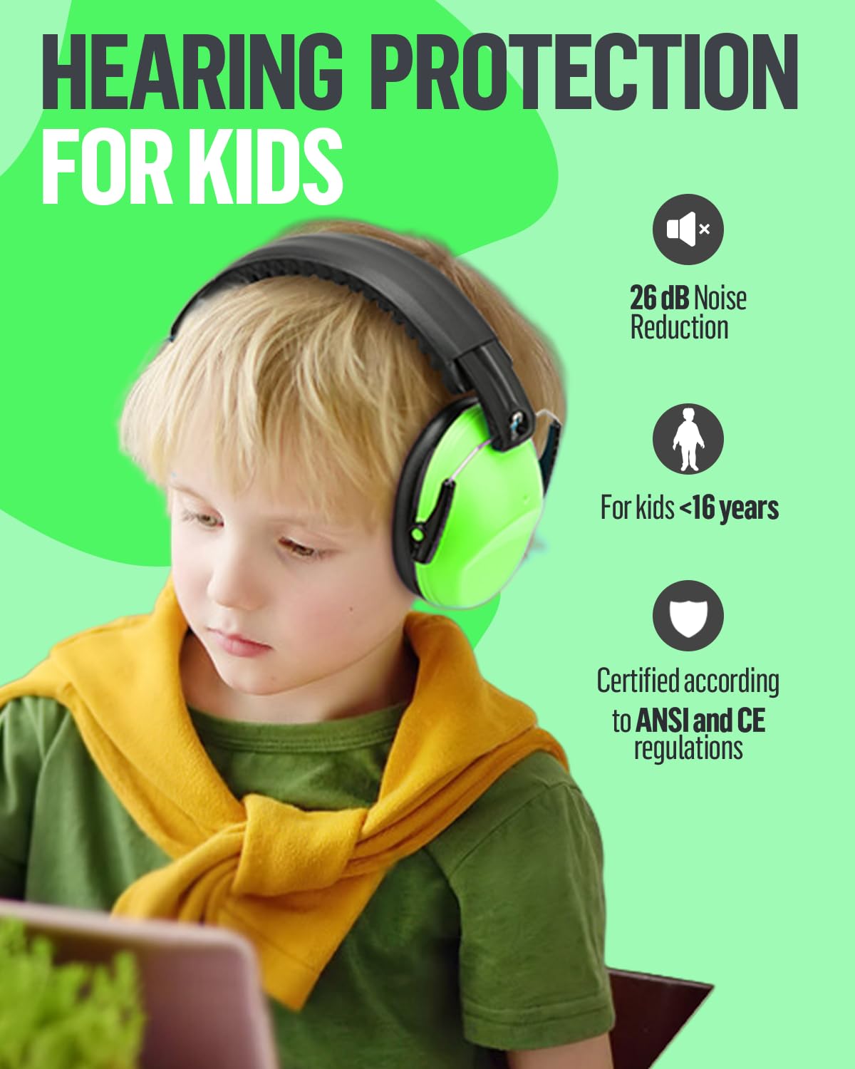 SHOCHX Ear Defenders Children, SNR 26dB Noise Cancelling Headphones Ear Muffs Hearing Protection for Sleeping Studying - Image 2