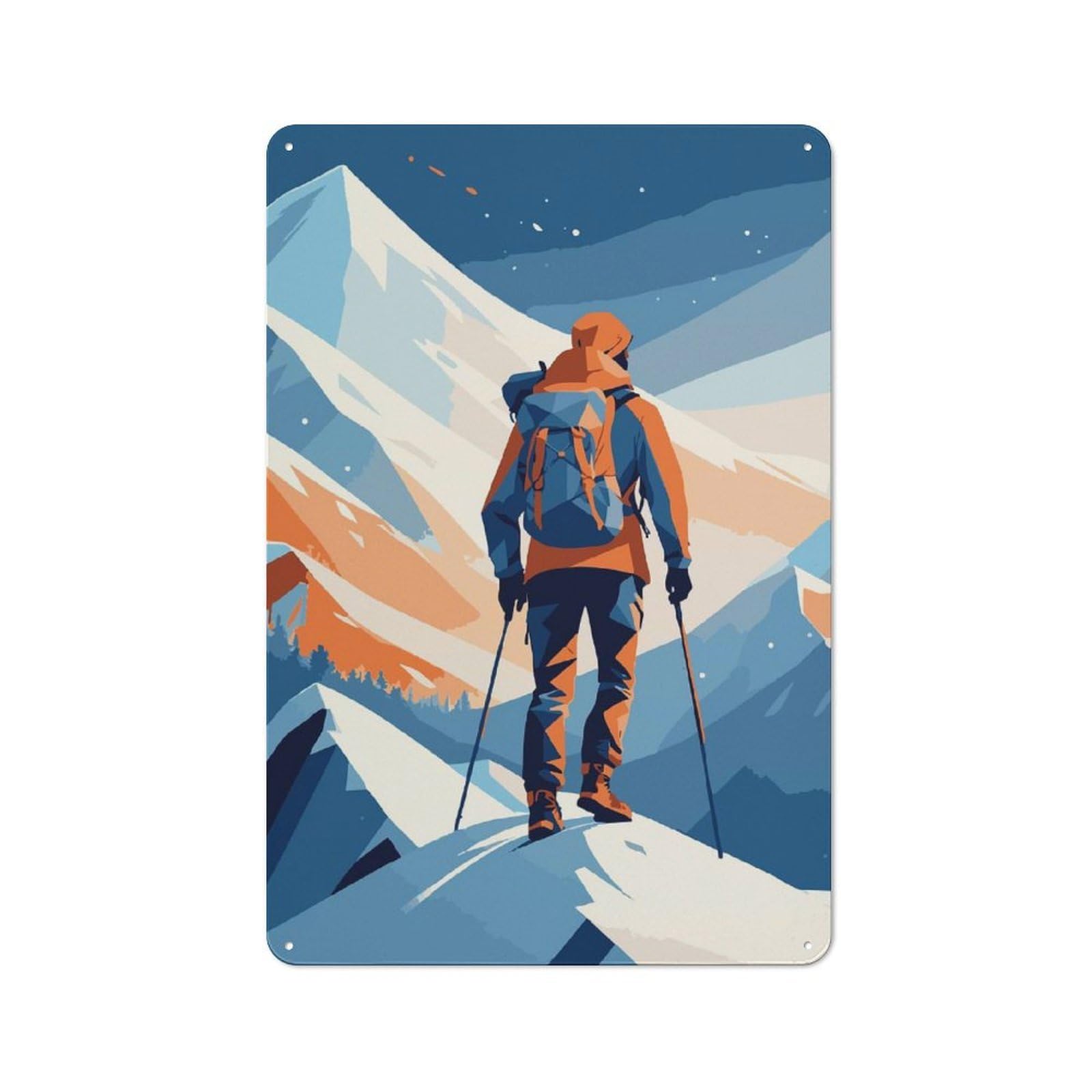 Junmoney Style-19 For Lounge Or Reading Corner, Mountain Climber Vector Illustration Retro Tin Sign 30X20cm, Gift For Reading Corner Decorators During The Christmas Season