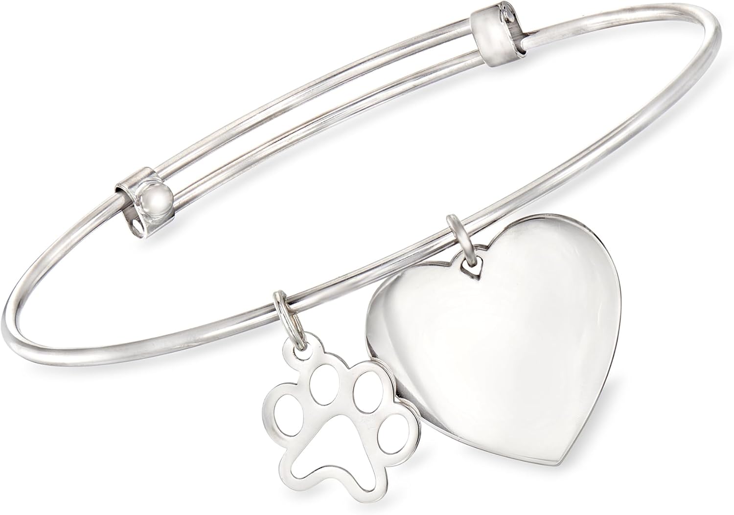 Ross-Simons Sterling Silver Personalized Heart Bangle Bracelet With Paw Print Charm