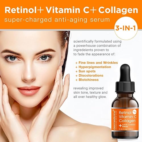 Miniatura 2 de Retinol Vitamina C Colágeno  Suero antienvejecimiento súper cargado para la cara  Calidad de grado farmacéutico  Ayuda a suavizar y rellenar líneas
