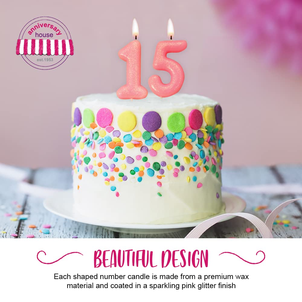 Anniversary House Age 5 Glitter Numeral Moulded Pick Candle Pink