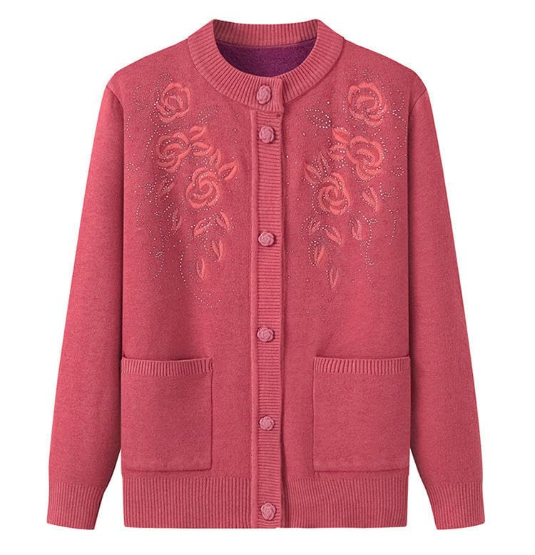 Ropa de abrigo cárdigan y suéter medio para mujeres mayores ropa polar de punto 3