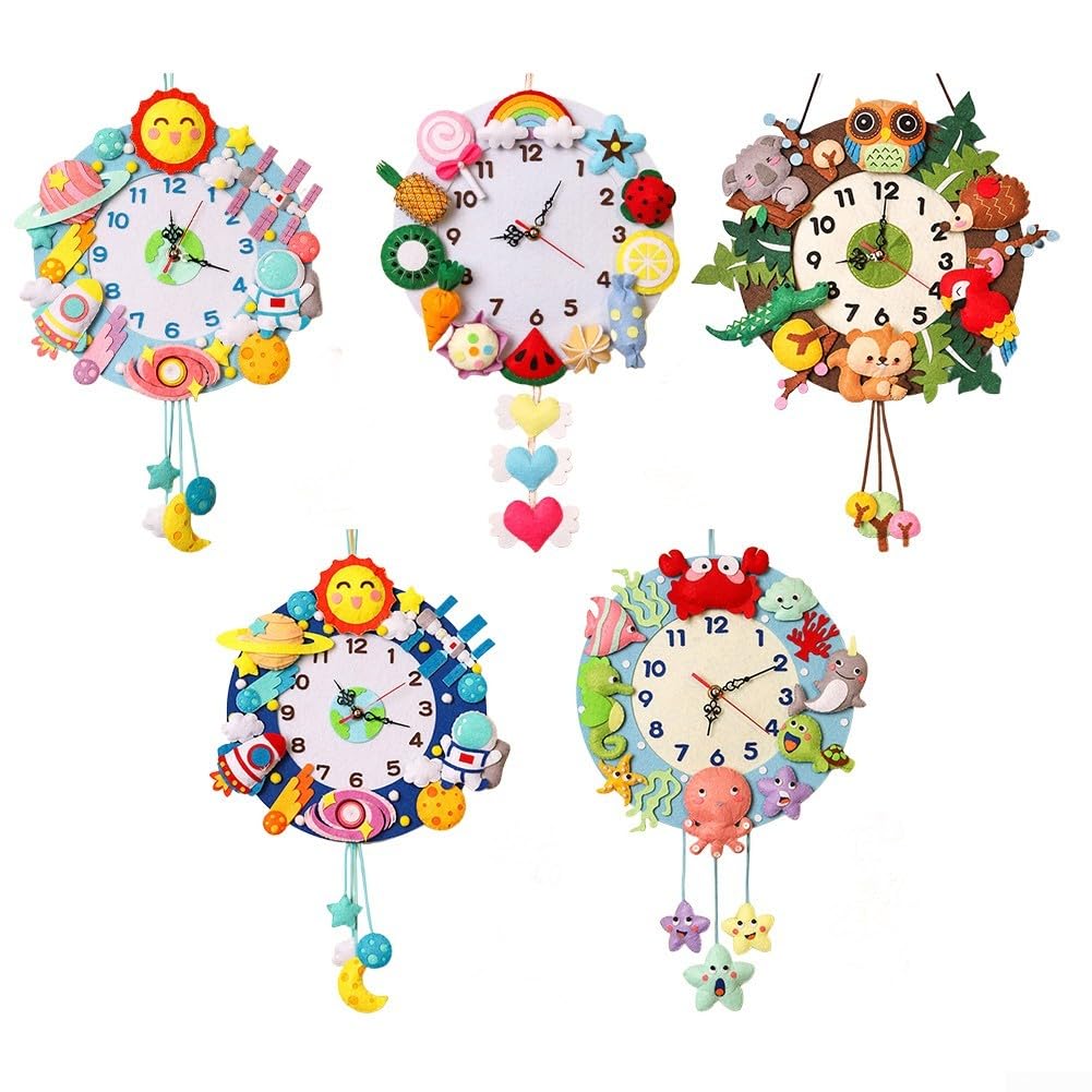 Orologio da parete in stile cartone animato fai da te unico pezzo decorativo divertente per bambini ornamenti fatti a mano personalizzabili con materiale non tessuto (E)