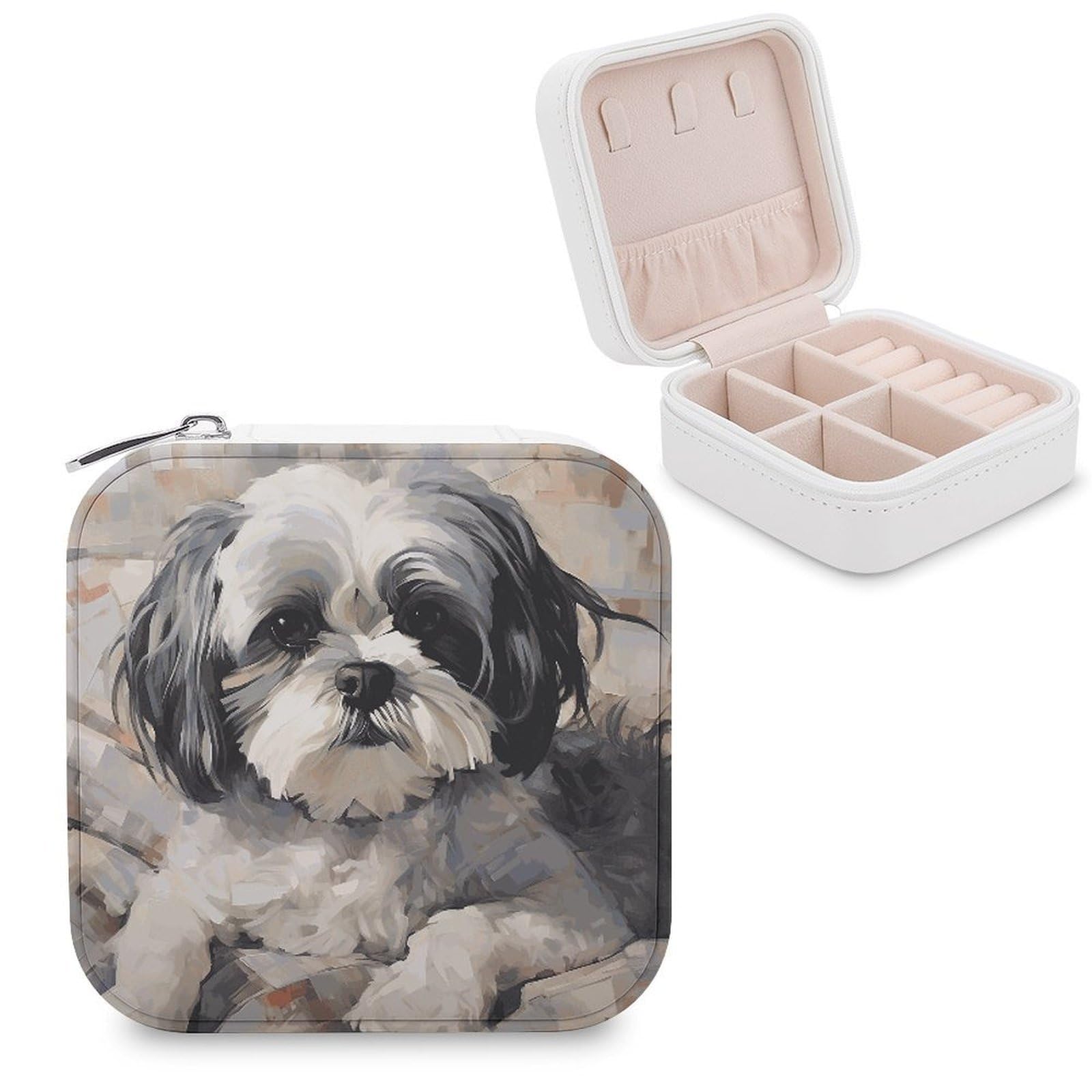 VstaDank Shih Tzu Jewelry Box Beautiful Portable Ring Boxes Cute Large-Capacity Jewelry Case Jewelry Organizer for Mothers Gifts for Earrings Rings Hand Bracelet