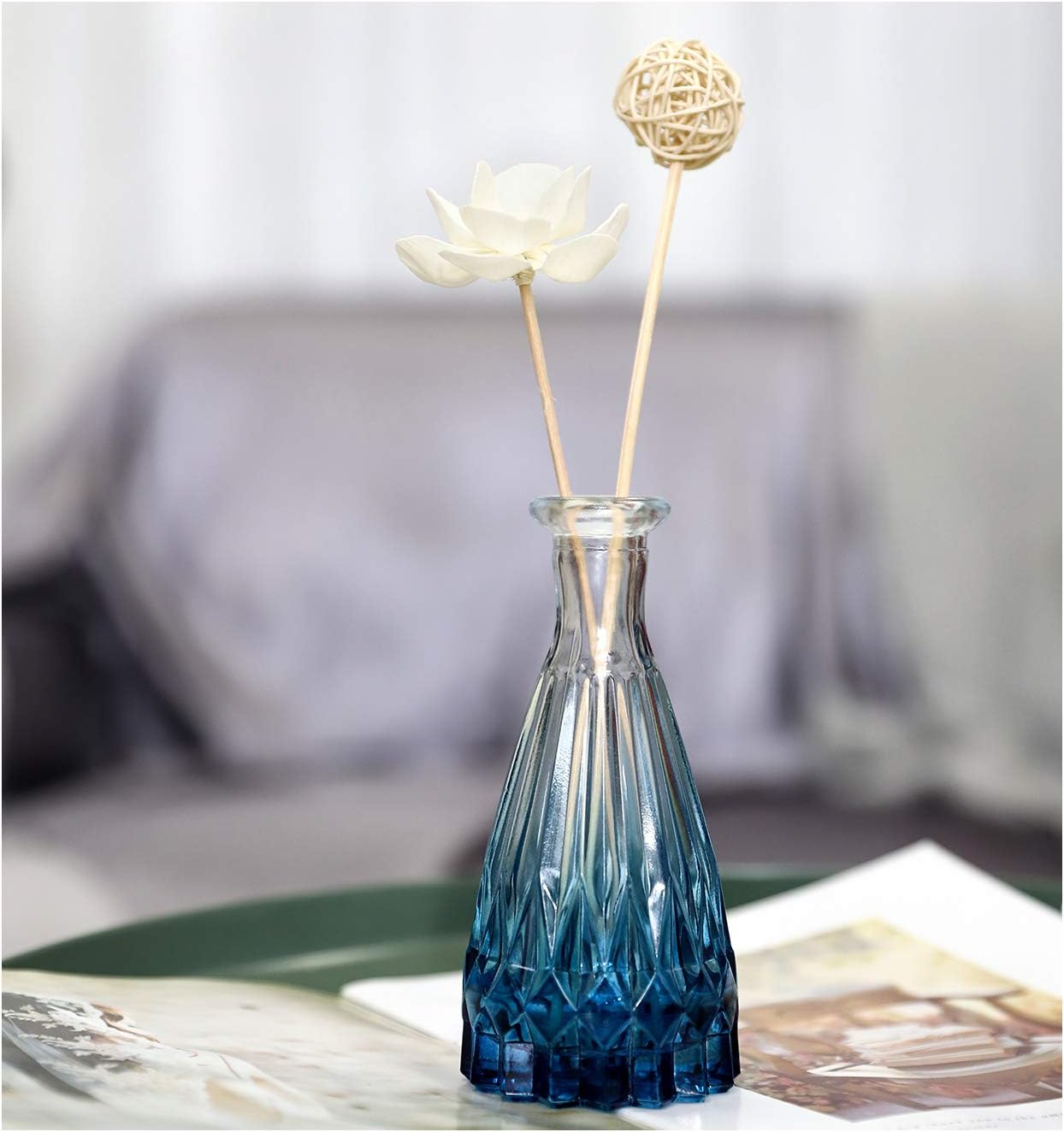 Lewondr Glass Diffuser Bottles, 4PCS 5.7"High 150ml 5.1fl oz Diffuser Bottles for Reed Diffuser Refill Conical Replacement Aroma Bottles Diffusers Vase for Aromatherapy DIY Home Use, Blue