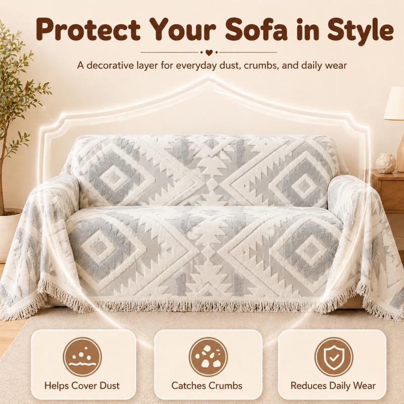 Image of Homero Geometric Sofa Cover 2 Seater Chenille Sofa Throw Blanket with Anti Slip Furniture Protection for Living Room Sofa Set