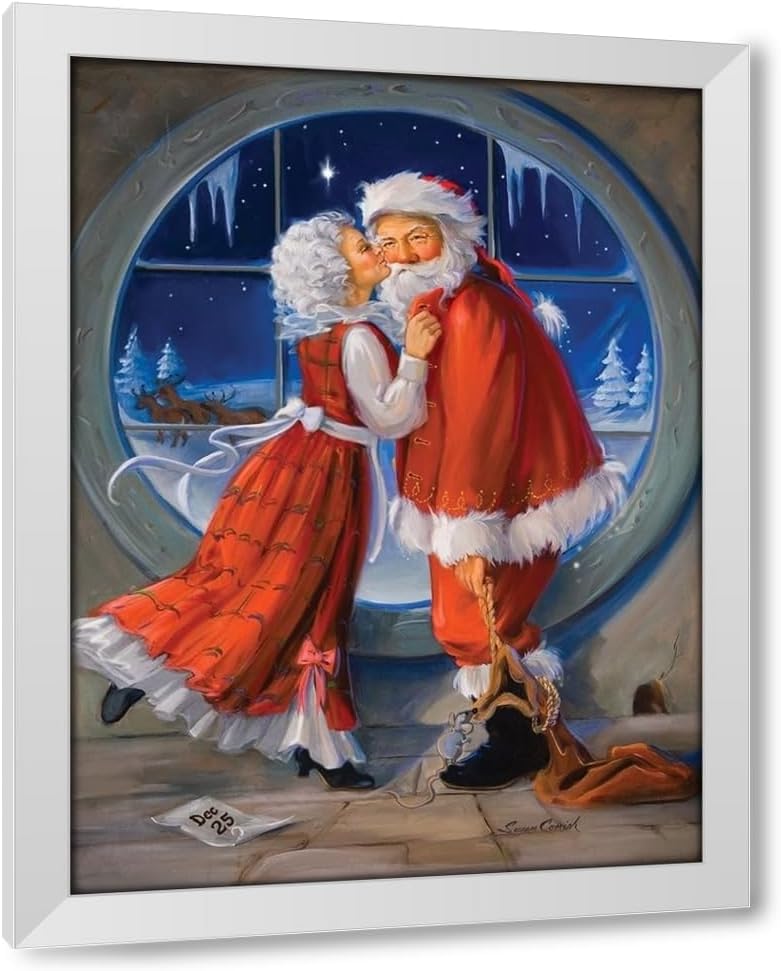Comish, Susan 28x36 Black Ornate Framed Canvas Art Print Titled: Mrs. Claus Kiss