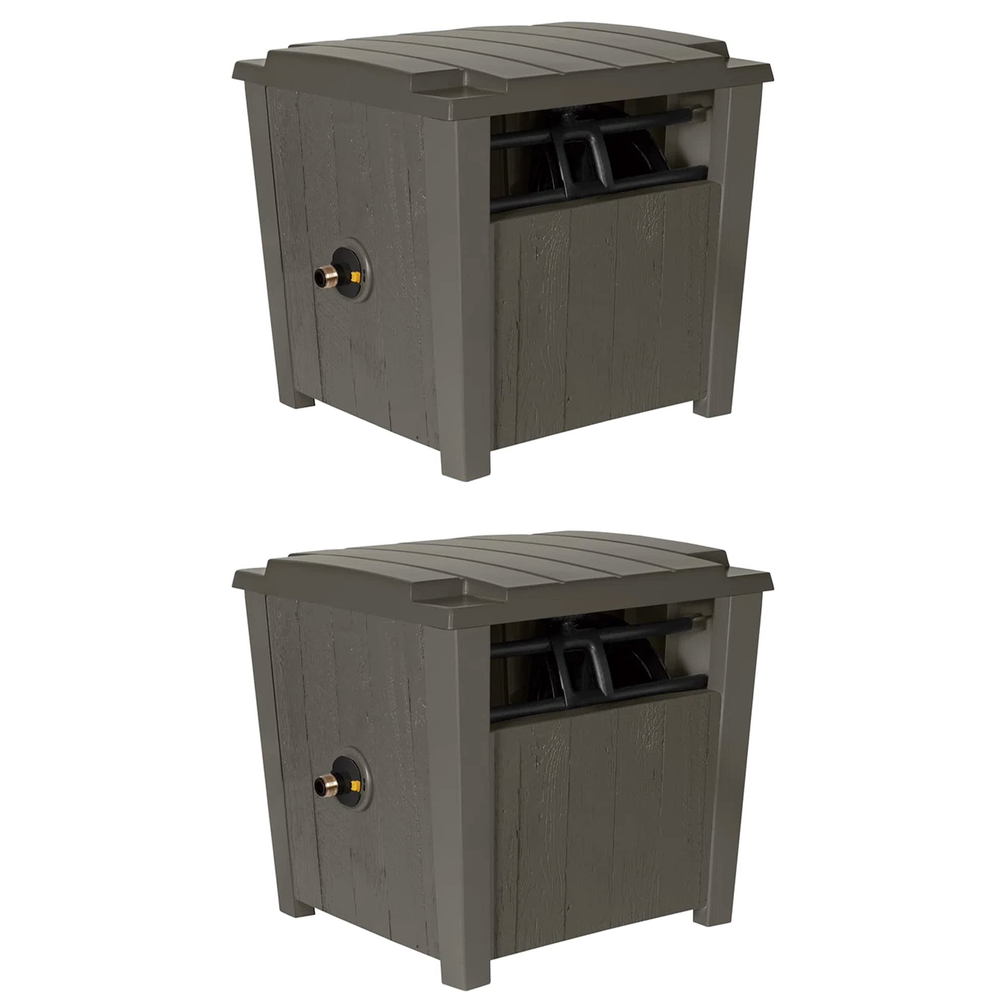 Suncast 2 Pack Farmington Weatherproof Smart-Tube Garden Hose Storage Container, Outdoor Hideaway Garden Hose Storage with Brass Connections, Stoney
