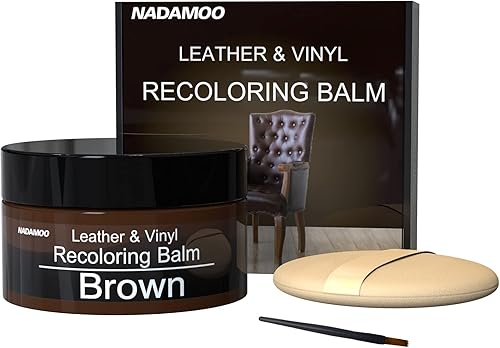 NADAMOO Bálsamo para recolorear de cuero, marrón, 7.94oz8 onzas, kits de reparación de cuero para sofás, crema de restauración, reparación de