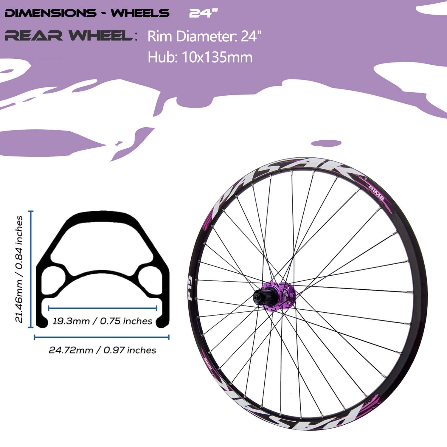 Ruota Anteriore per Mountain Bike da 26/27,5/29 Pollici, mozzo Posteriore HG-HUB con Freni a Disco a sgancio rapido, 32 Fori, Compatibile con Pneumatici da 1,25" a 2,5".