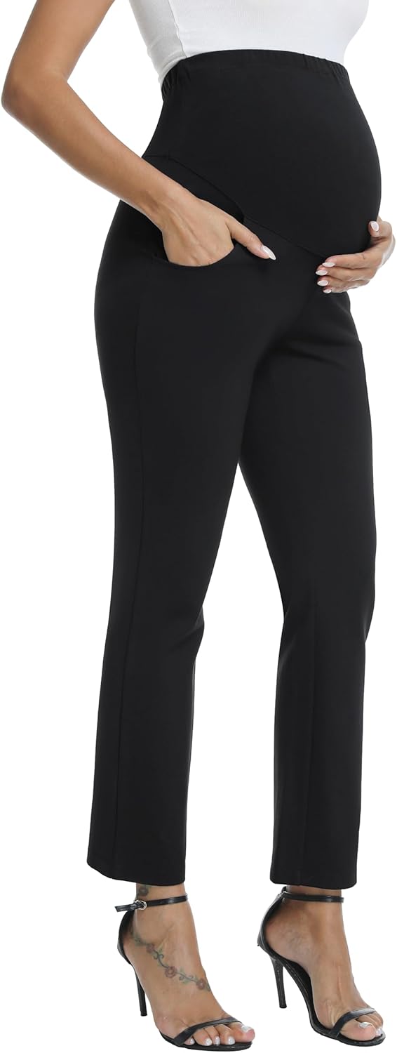 Maternity Pants for Work Over Belly Bootcut Dress Pants Pregnancy Business Casual Trousers with Pockets