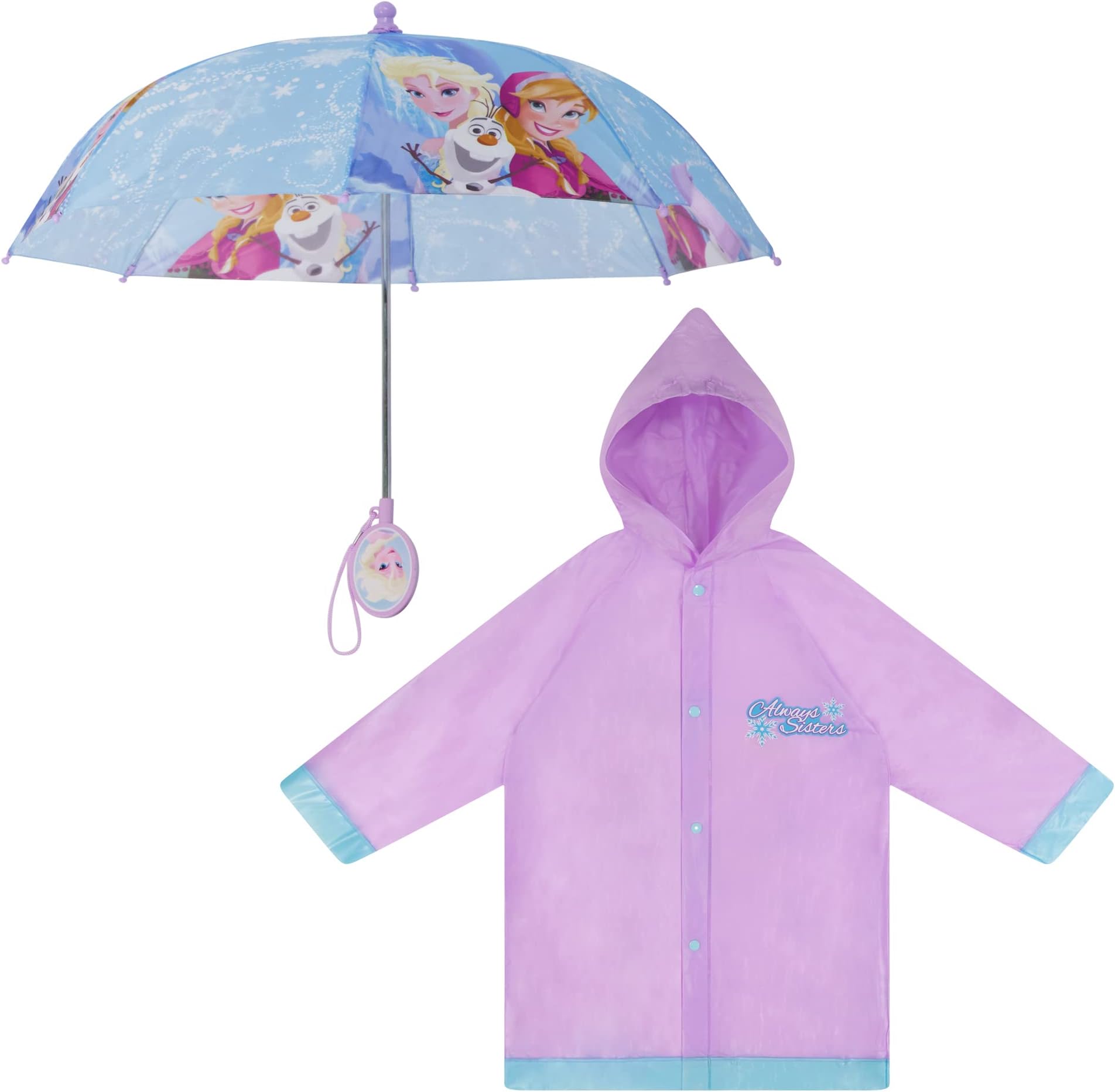 Disney Girls' Frozen Princess Elsa and Rain Slicker and Matching Umbrella with Rainwear Set Accessory