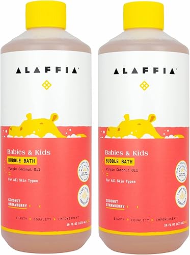 Alaffia Baño de burbujas para bebés y niños, artículos esenciales de baño suaves para pieles delicadas, fórmula a base de plantas, sin parabenos ni
