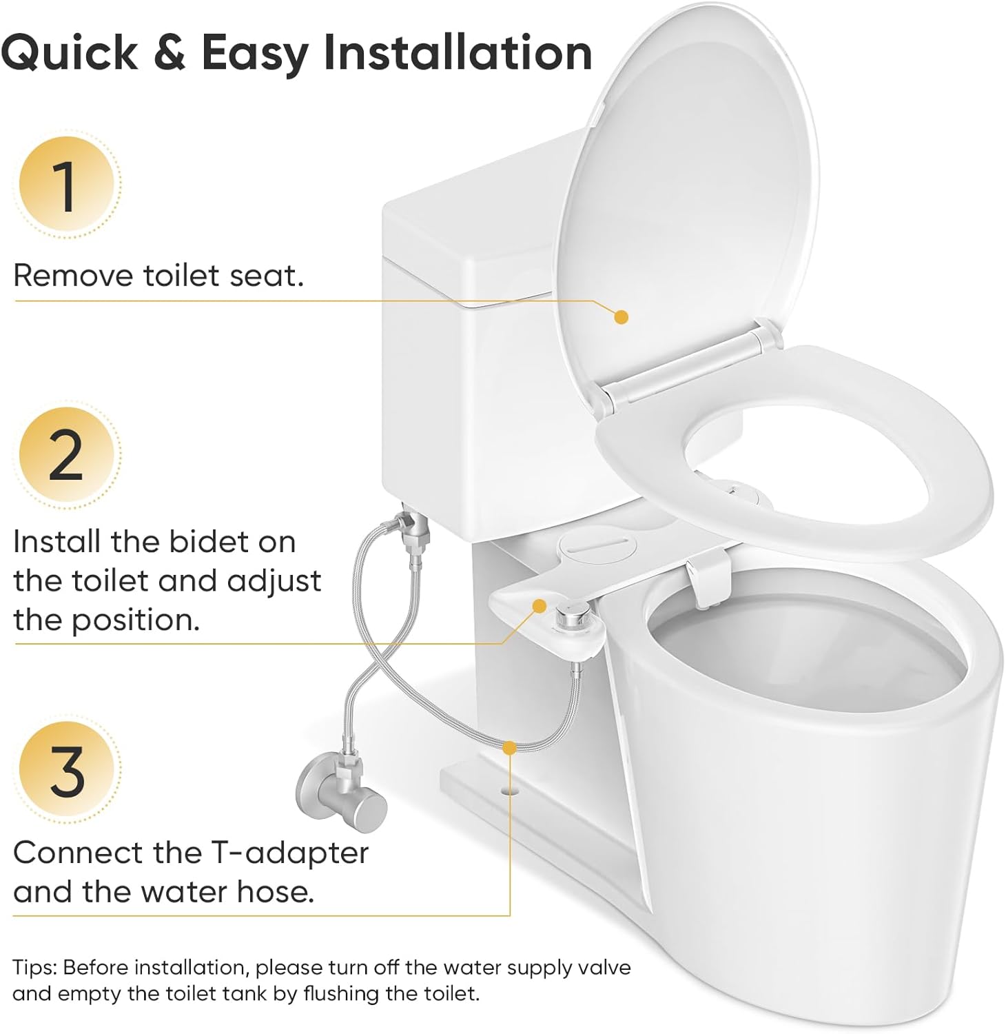 LEIVI Bidet Attachment for Toilet, Ultra-Slim Bidets for Existing Toilets with Dual Nozzle, Hygienic Toilet Bidet, Fresh Cold Water Sprayer, Adjustable Water Pressure