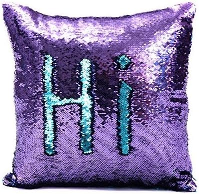 Tiaronics Magic Reversible Sequins Mermaid Pillow Cases Throw Pillow Covers Decorative Pillowcase 4040cm(1616") (Purple/Lake Blue)