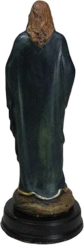 Miniatura 5 de Ebros Gift Estatua de Jesucristo de Iglesia católica con corazón sagrado con latón chapado en latón, nombre de título base de madera, 5 pulgadas de