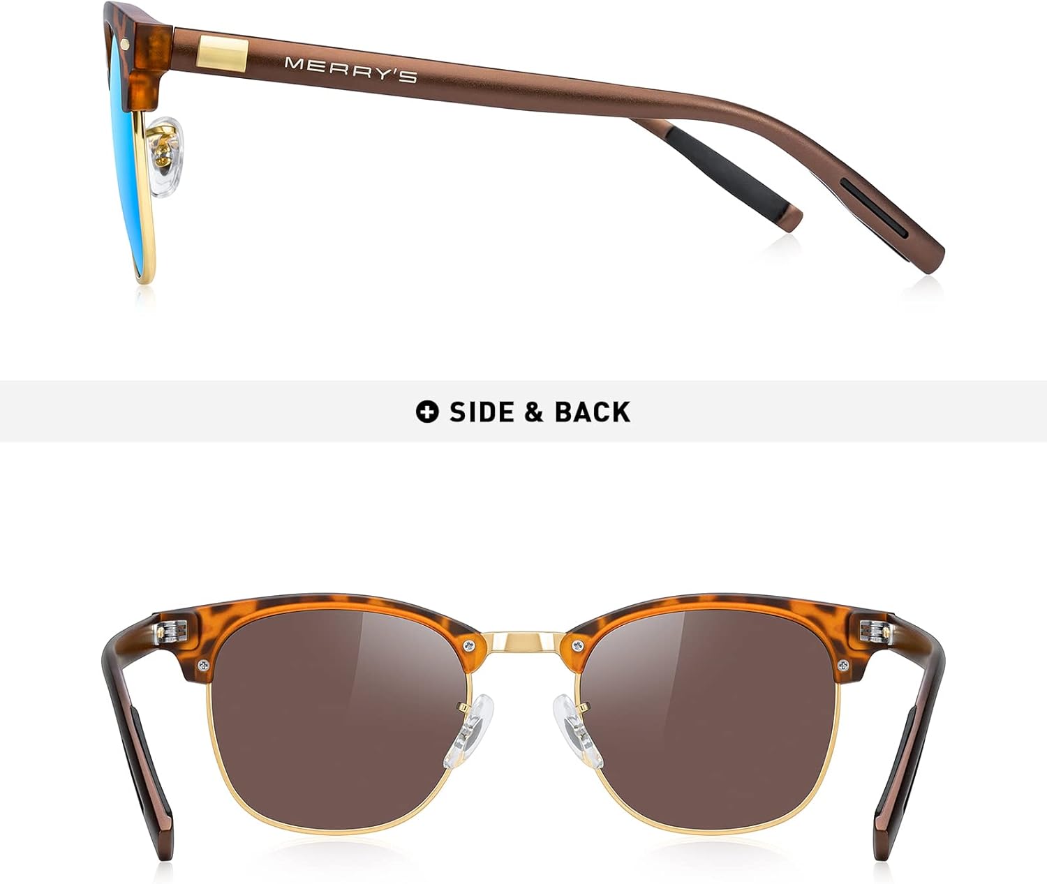 MERRY'S Unisex Polarized Aluminum Sunglasses for Men Women Semi Rimless Retro Brand Driving Sun Glasses - Image 4