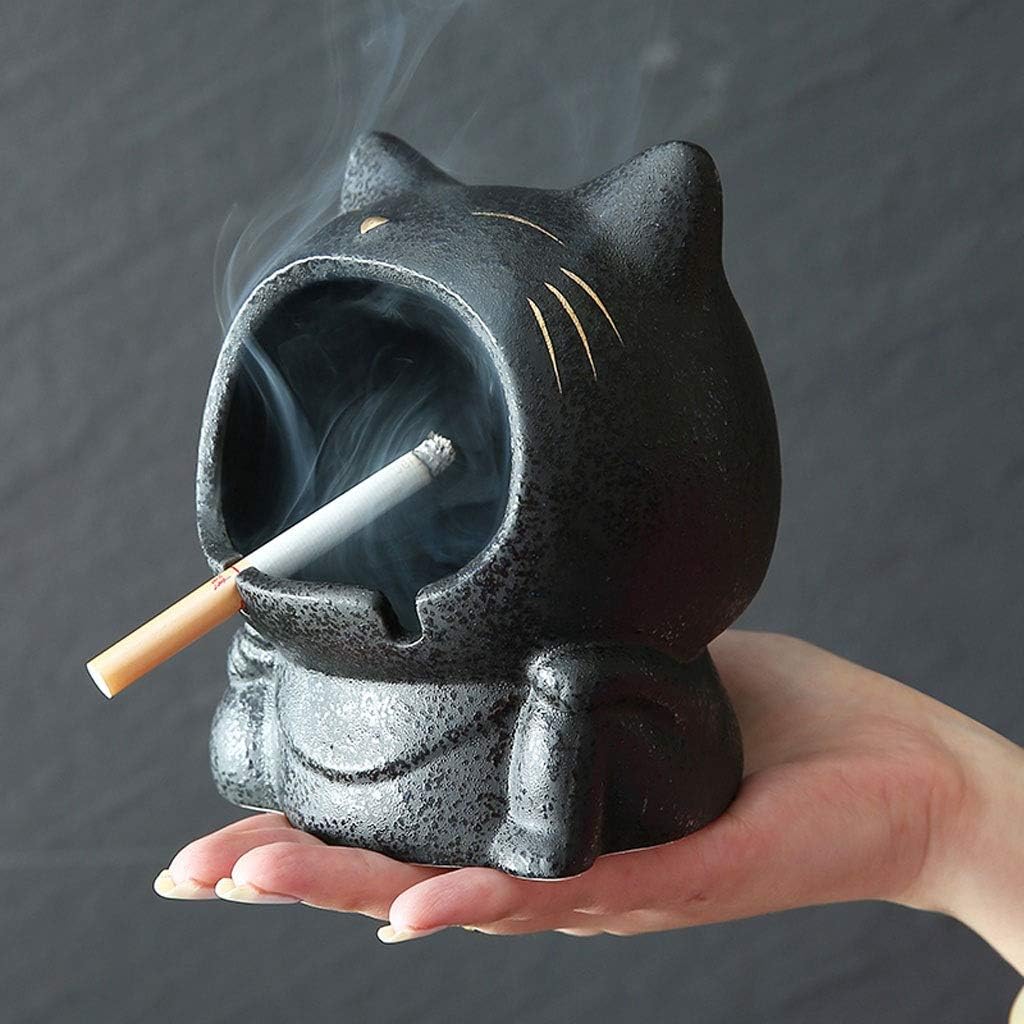 Ashtray Black Cat Ceramic Ashtray Car Home Office Indoor Outdoor Cute Animal Ashtray Without Lid Ashtray 4.33 * 5.11 Inches Portable Ashtray