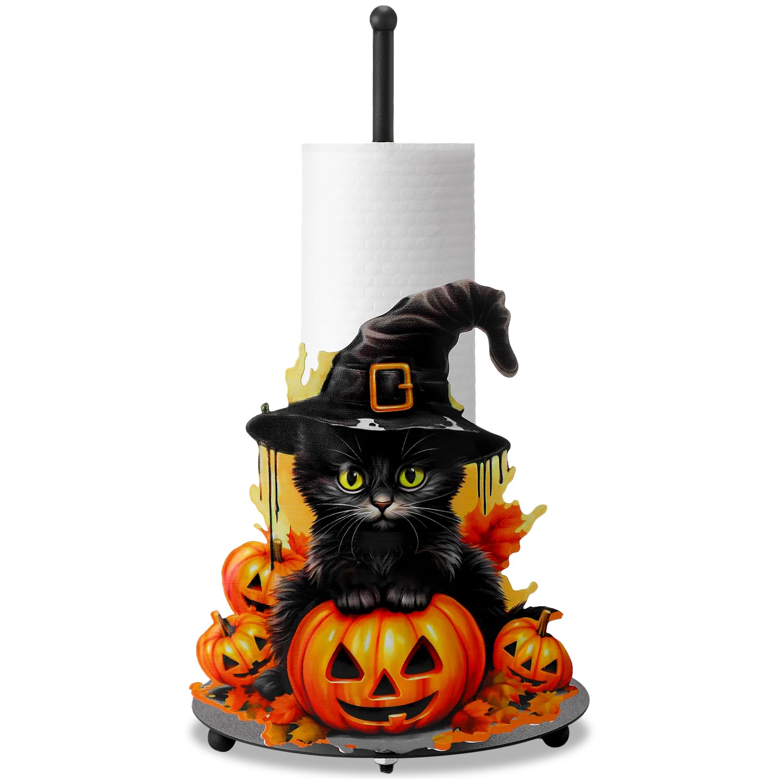 MorningRo Toallero de papel de gato negro de Halloween, accesorios de decoración de cocina, granja, Halloween, calabaza, soporte para toallas de papel para encimeras, baño, gato, calabaza