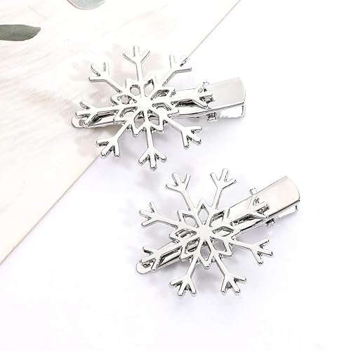 Miniatura 8 de NVENF 6 pinzas para el cabello de Navidad para mujer, pinzas de copo de nieve con diamantes de imitación para el cabello, accesorios para el cabello
