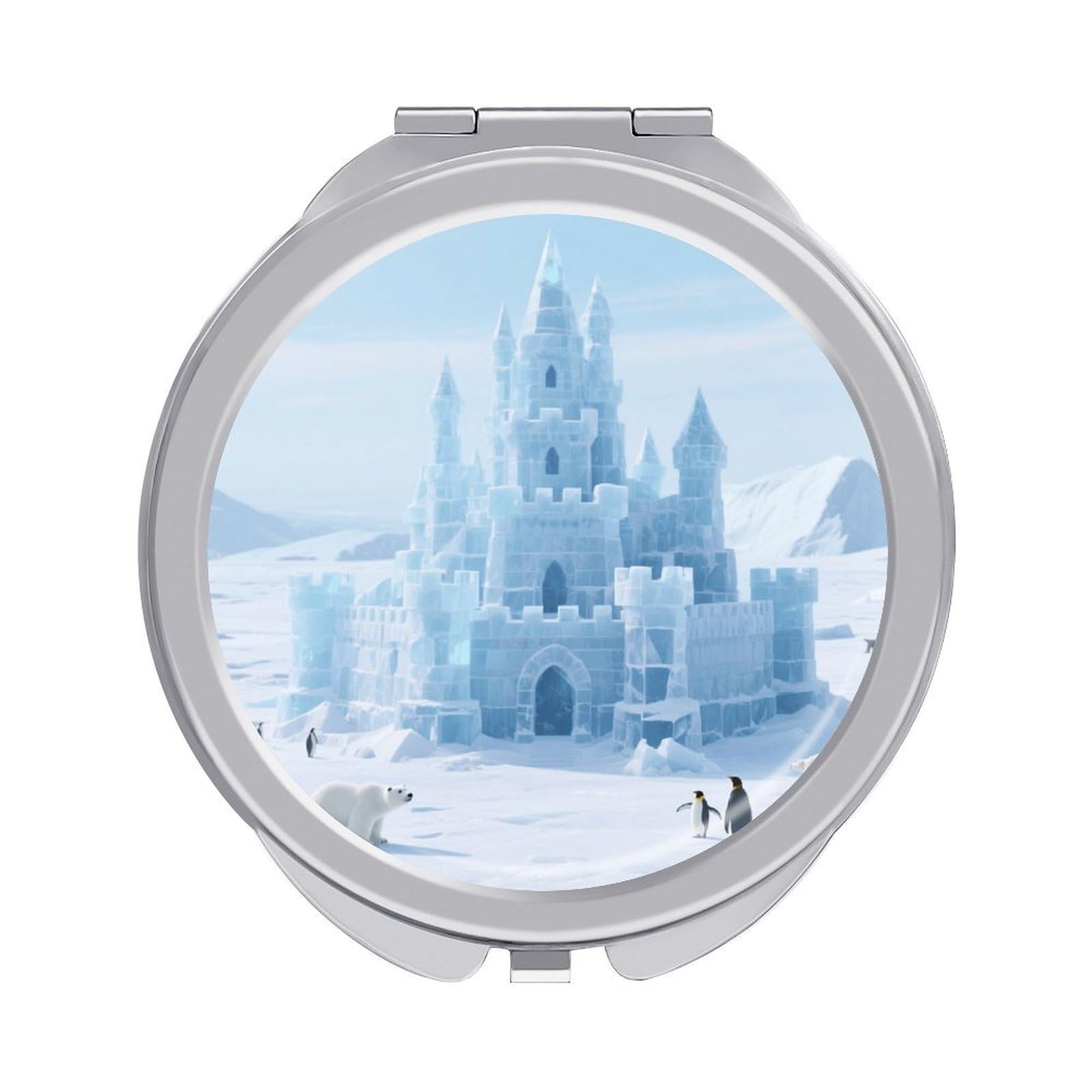 Fekiloot Style Ice And Snow Castle Icefield Travel Makeup Mirror Handheld Compact Mirror Portable Pocket Mirror Double-Sided 1X/2X Magnifying For Handbag And Purses
