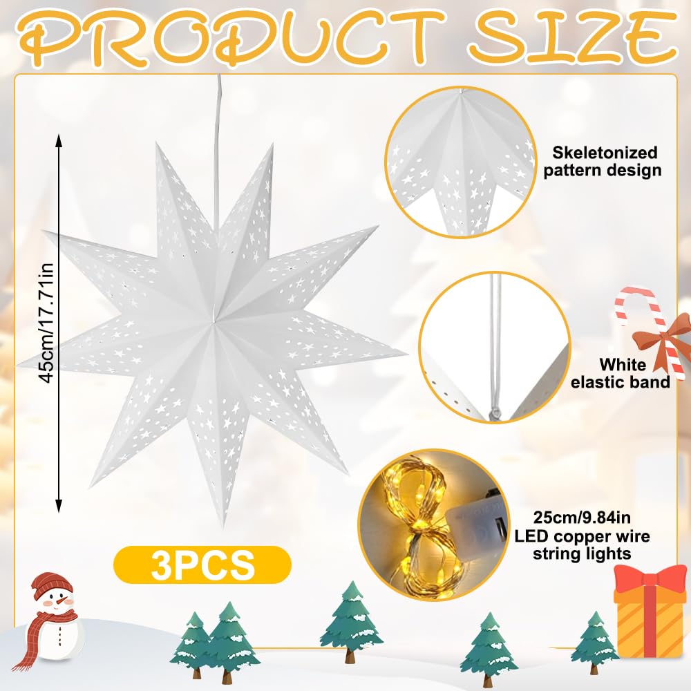 Étoiles Lumineuses En Papier Pour Noël - Lot De 3, 45 Cm | Guirlande Incluse, 3 Modes De Clignotement | Suspension Fenêtre, Décoration - 4