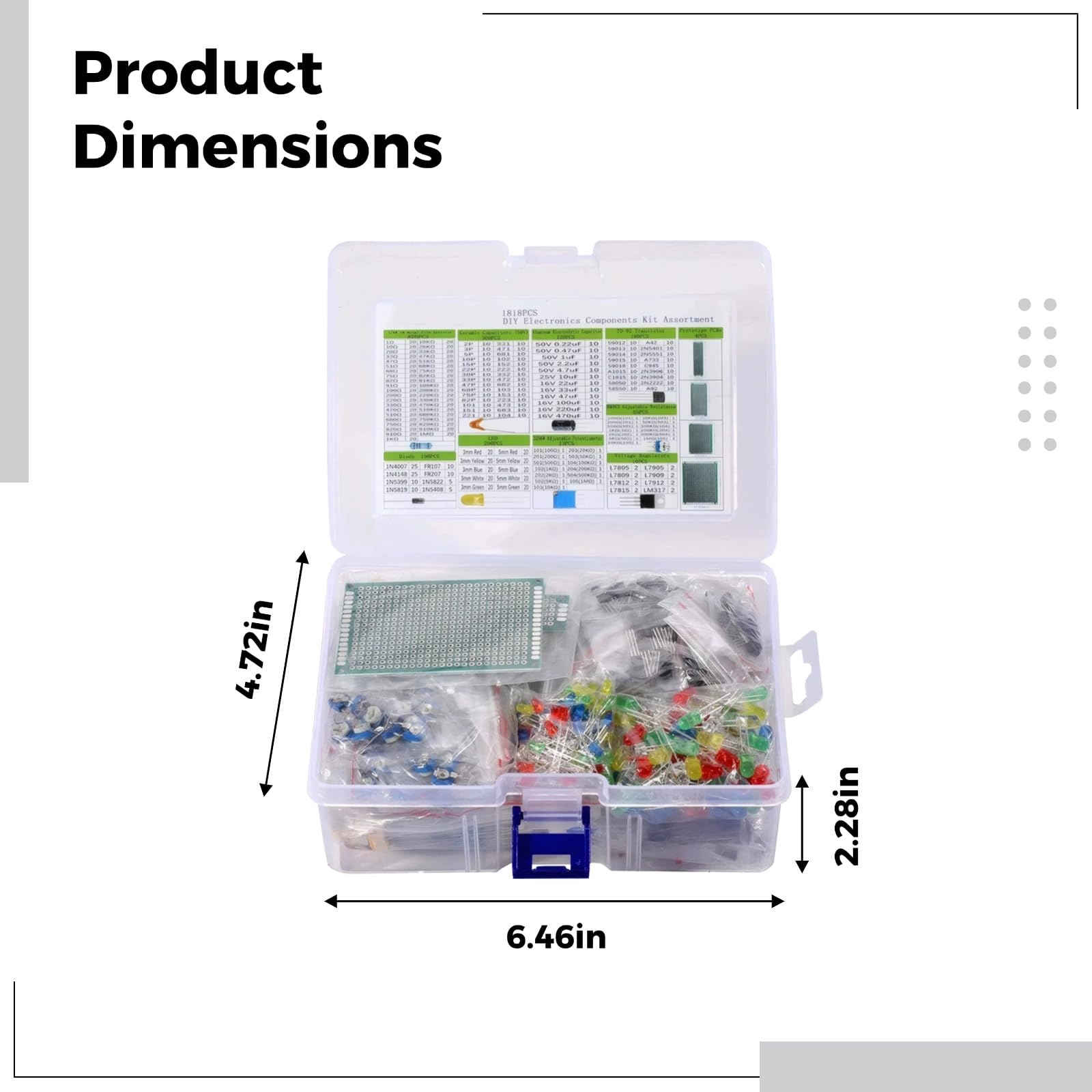 Zestaw komponentów elektronicznych do UNO R3 i Raspberry Pi, zawiera płytki prototypowe, rezystory, kondensatory, przewody i inne, kompaktowe plastikowe pudełko do przechowywania do łatwego sortowania