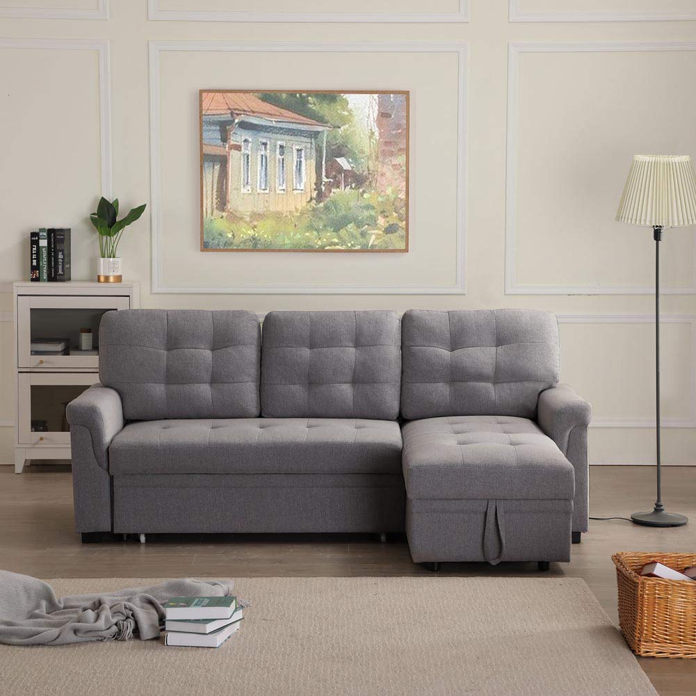 Buy Linen Convertible Sectional Sofa with Storage, Reversible Chaise