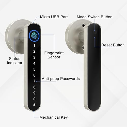 Miniatura 8 de Cerradura de manija de puerta - Perilla de puerta sin llave Cerradura de puerta Seguridad con código de teclado de huellas dactilares APP Key Silver