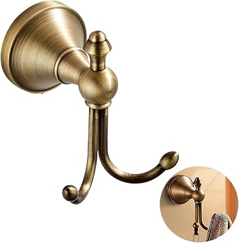 Vintage Brass Towel Hook Hanger Double Robe Hooks Wall Mounted for Bathroom Bronze Antique Brass Wall Towel Robe Hook Clothes Hanger/for Kitchen Room high Load-Bearing