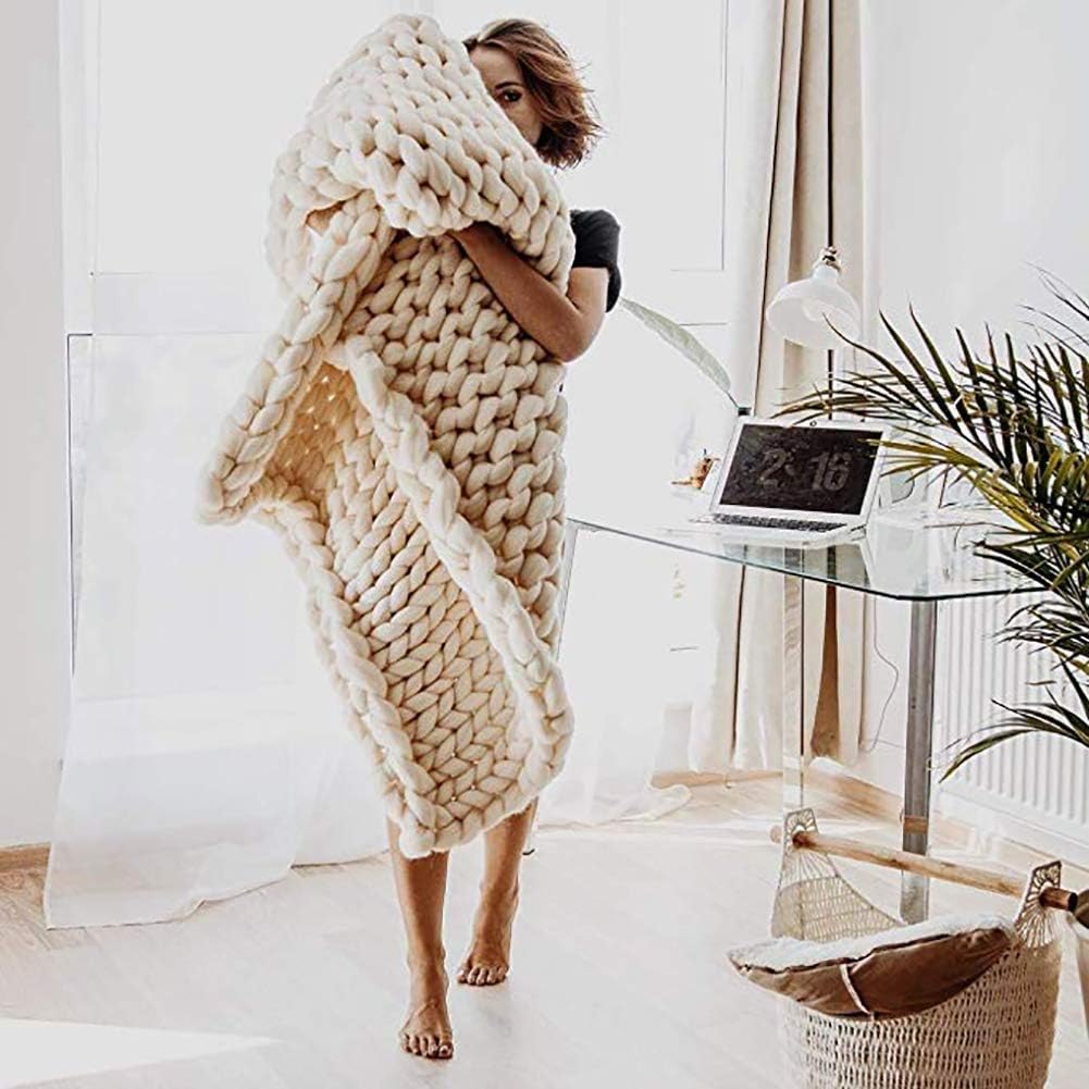 Knitted Blanket, Handmade Chunky Knitted Wool Blanket, Chunky Knitted