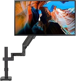 HILLPORT Single Monitor Arm Mount Gas Spring Arm Fits 17-32'' Monitor, Full Motion Swivel, Single Monitor Stand, Ultra Height Adjustable for Bracket Work, Monitor Desk Stand with VESA, Max 19.8lbs H3