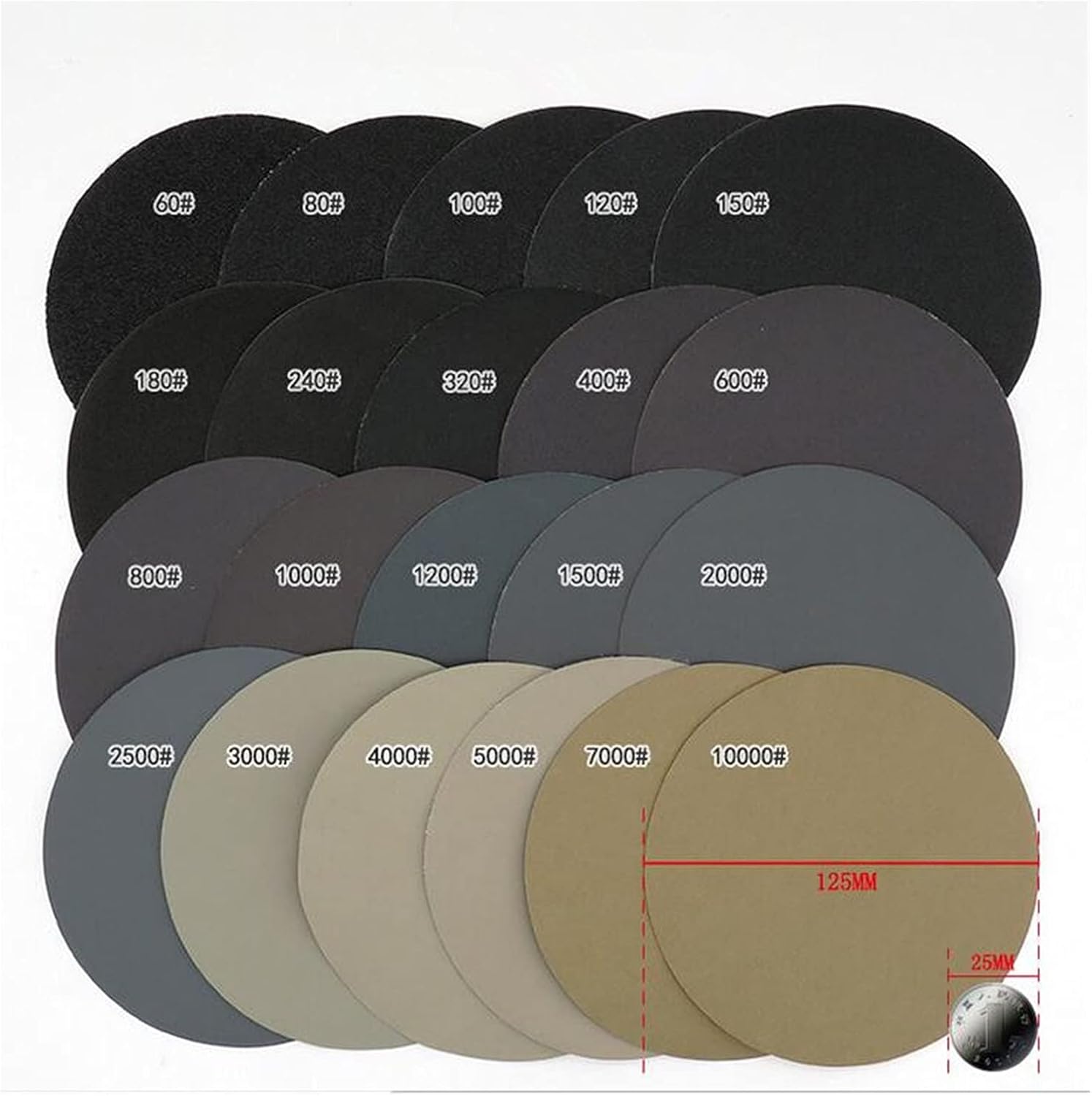 Sander Sandpaper 30ps 125mm / 5``Inch Grit 320/400/600/800/1000/1500 Water-dried Sandpaper Sheet Hook Ring Sandpaper Round Sandpaper Disc Sandpaper