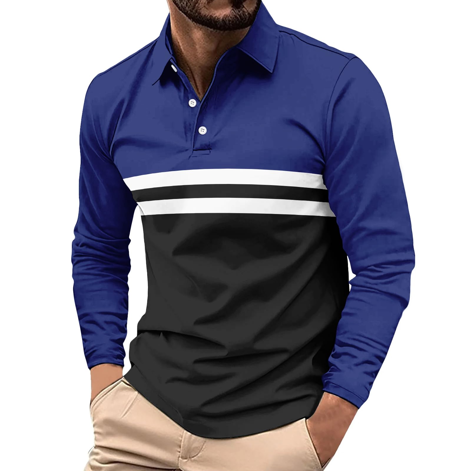 Pack de 3/5 Polos Homme Uni à Rayures Manches Longues Respirant à Séchage Rapide pour Golf/Course/Salle de Sport - Haute Performance