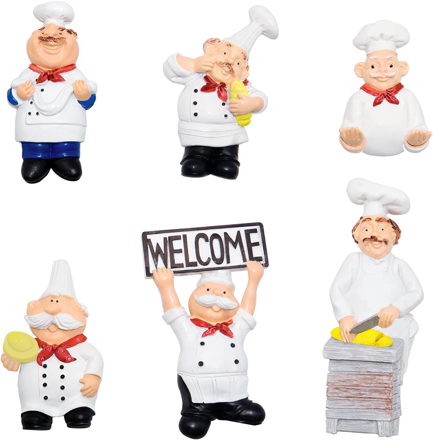 6 Pack Chef Fridge Magnets, Funny 3D Refrigerator Magnets decorative, Resin Baker Refrigerator Decors Accessories for Home Kitchen Restaurant Office Well Decors.