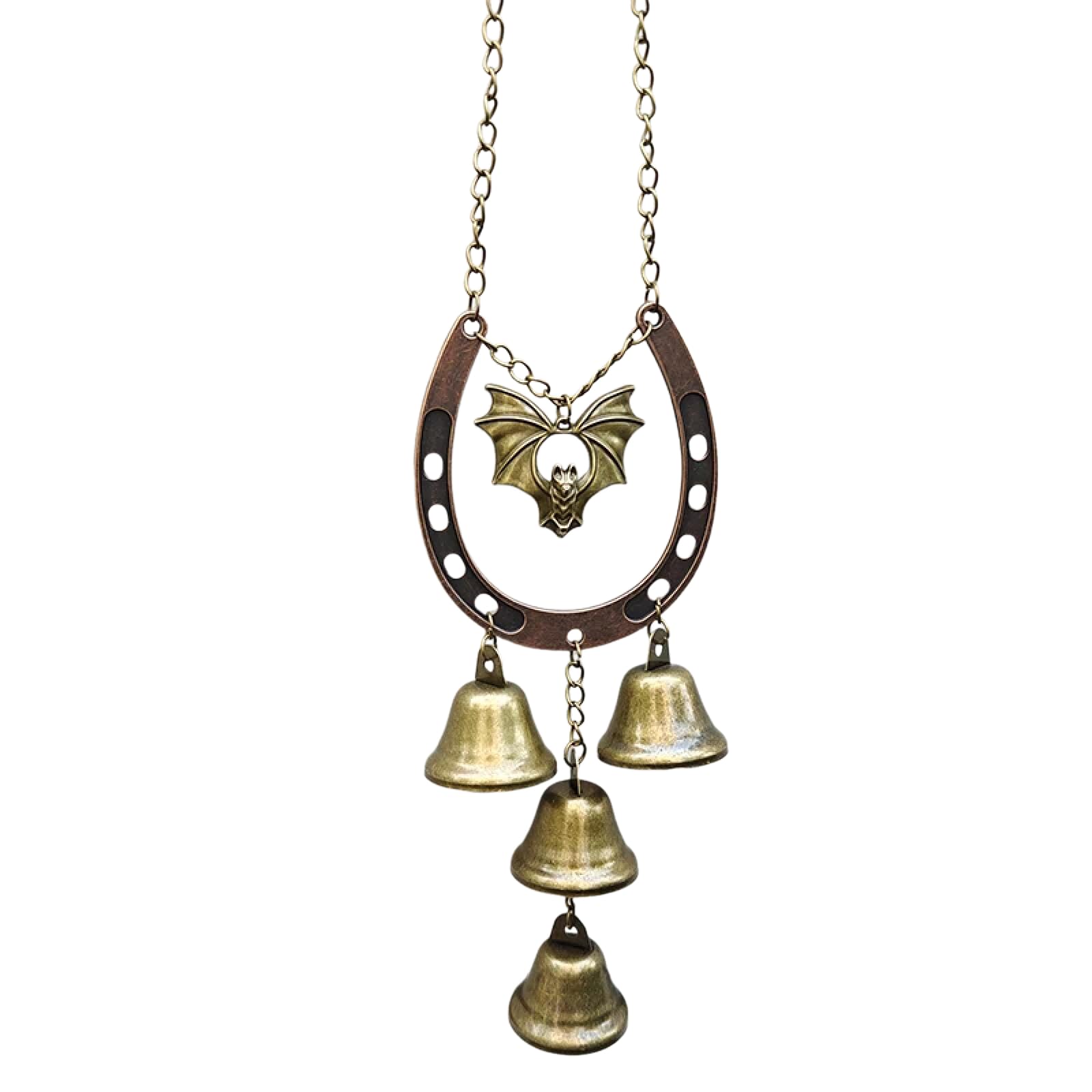 Vintage Lucky Horseshoe Wind Chime Rustic Iron Horse Decoration 4 Bells Chime for Outdoor Gardens And Home Hanging Decor Gifts，C