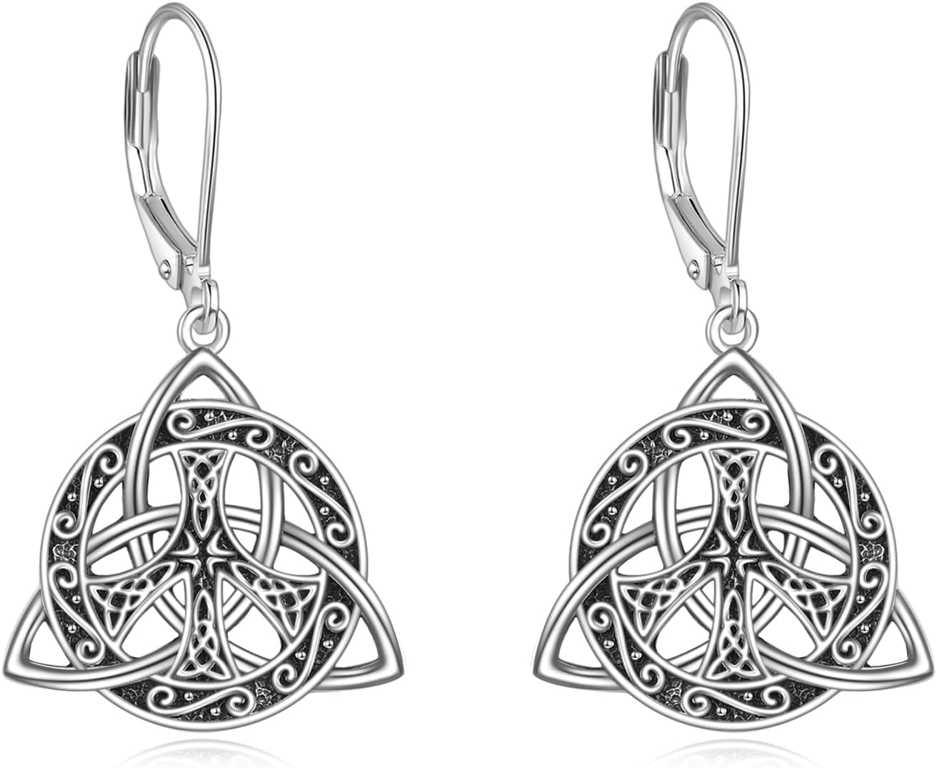 Celtic Knot Earrings Irish Jewelry Sterling Silver Clover/Shamrock/Peace Sign Dangle Drop Leverback Earrings Irish Gifts for Women
