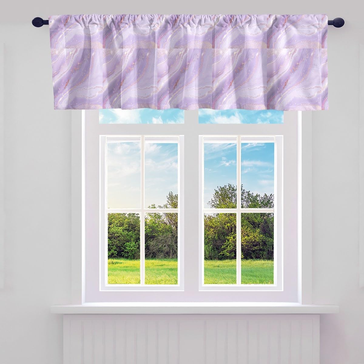 Erosebridal Ombre Purple Marble Window Curtain,Abstract Glitter Blackout Valance,Geometric Stripe Valance Curtain,Modern Watercolor Tie Dye Curtain for Kitchen Window Bathroom Living Room,52"W X 18"L