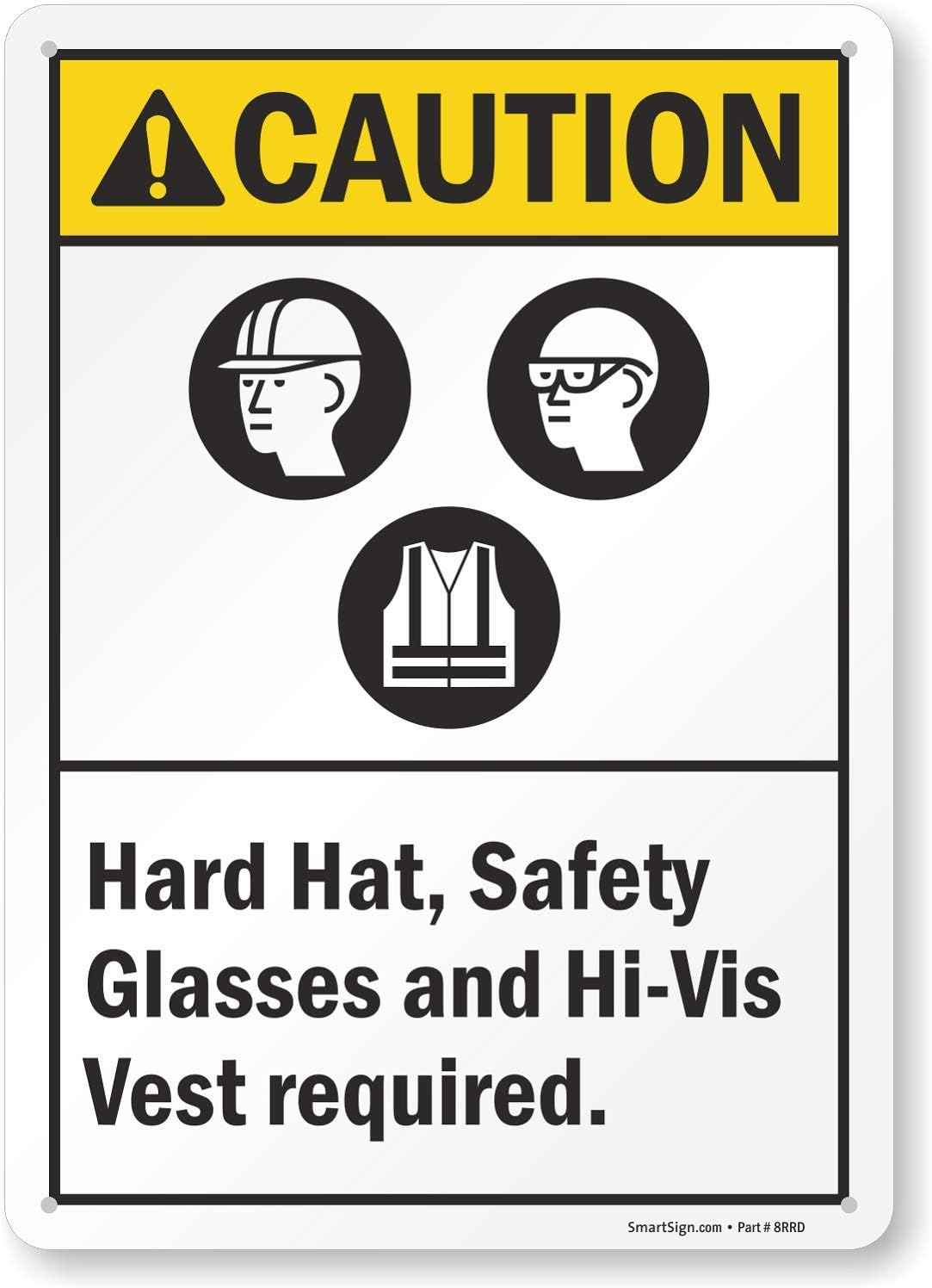 SmartSign "Caution - Hard Hat, Safety Glasses, Hi-Vis Vest Required" Sign | 10" x 14" Plastic