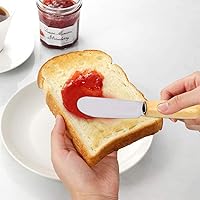 Vista 4 de ACKLLR Paquete de 5 esparcidores de mantequilla de acero inoxidable con borde recto y mango de madera, juego de esparcidores de condimentos de queso