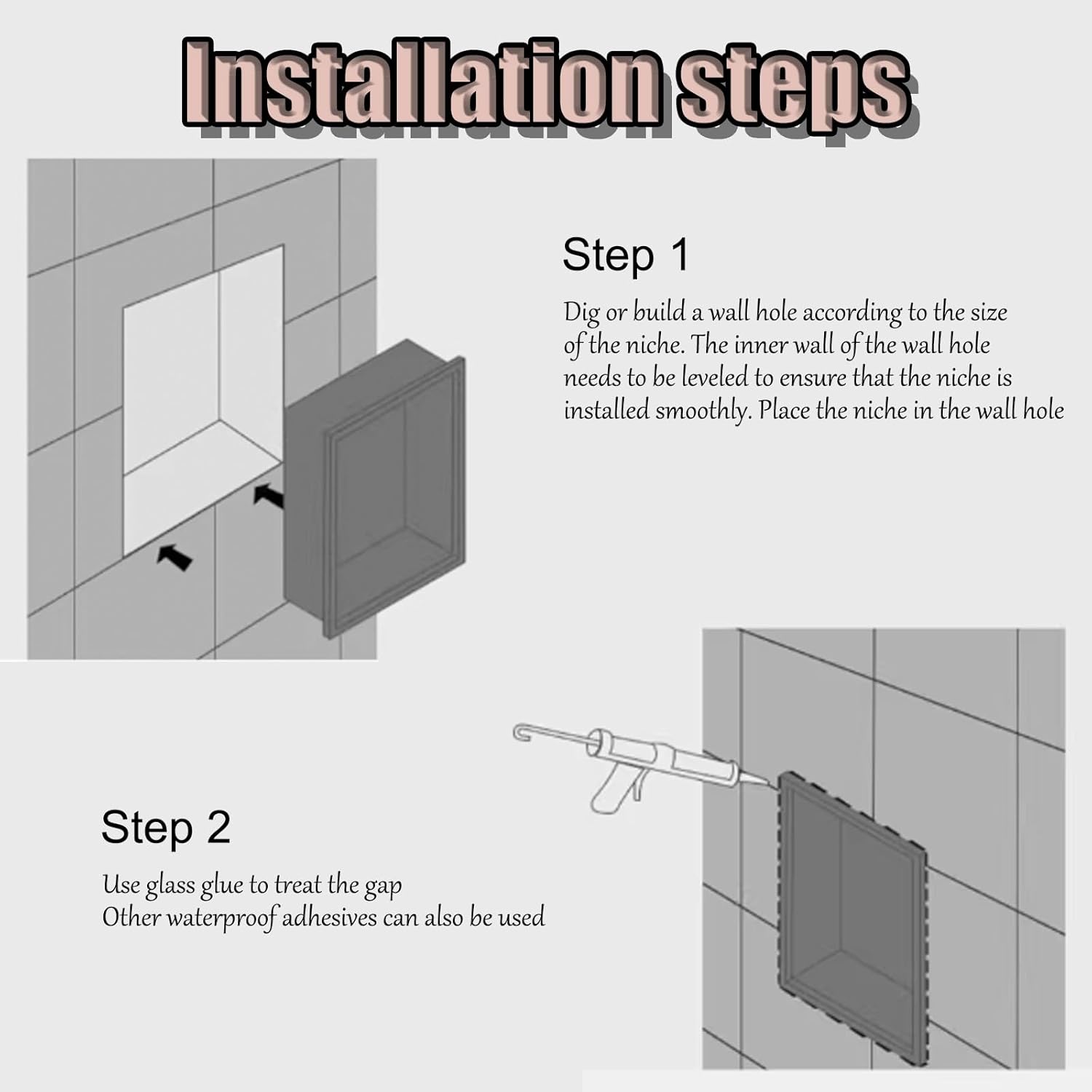 シャワーニッチ挿入、モダンミニマリストステンレススチールシャワーニッチ、シャワーニッチ、タイル不要シャワーニッチ、ステンレススチール