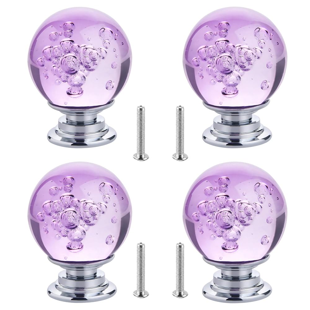 yufana 4 Pack Clear Crystal Glass Drawer Knobs, Glass Knob, Dresser Handle, Drawer Handle, Zinc Alloy Glass Ball Handle