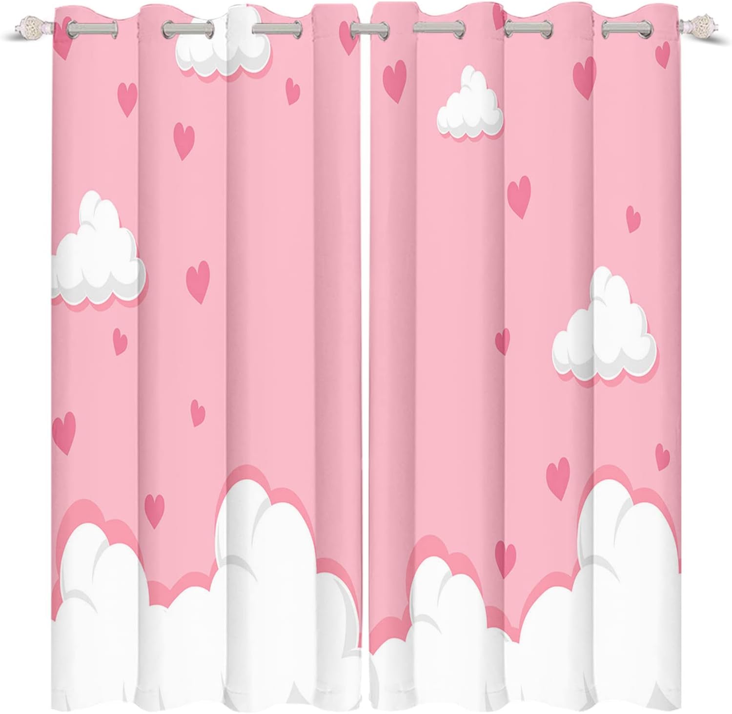 Yeele 21x54inches Girls Room Window Curtains White Clouds Pink Blackout Curtain for Kids Bedroom Living Room Decor Waterproof Polyester Curtain with Grommets,2 Panel Set